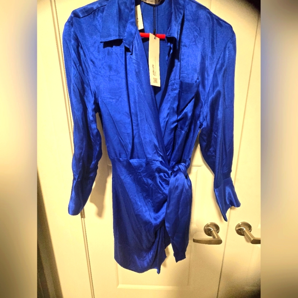 Zara Royal Blue Satin Wrap Mini Dress